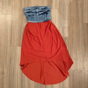 High-low Orange and denim dress